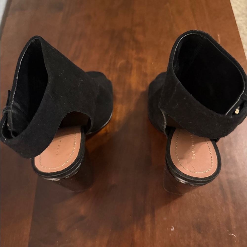 Zara Black Suede Open-Toe Ankle Heels - Picture 2 of 2